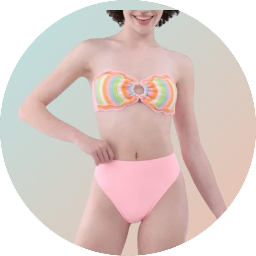 No Boundaries Women’s 2-Piece Bikini Swimsuit Crochet Bandeau Top Size XS (0-2)